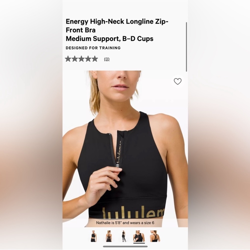 Lululemon Black Energy High-Neck Longline Zip-Front Bra